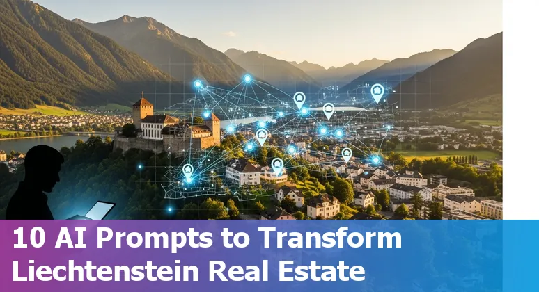 Map of Liechtenstein highlighting Vaduz and Schaan with real estate AI icons