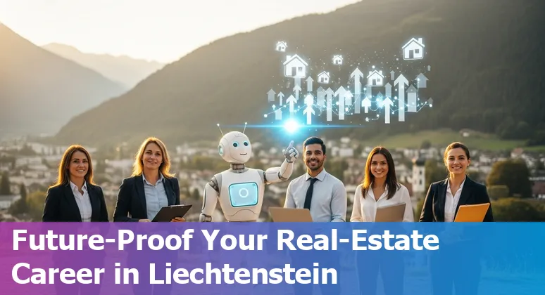 Real estate professional using AI tools with the Liechtenstein skyline in the background