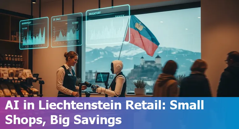 AI dashboard, robots and retail staff in a Liechtenstein store