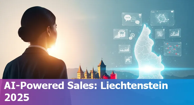 Sales professional using AI tools on laptop with Liechtenstein flag and NVivo interface, 2025