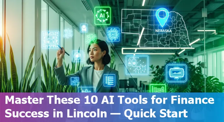 Finance professional using AI tools on a laptop with Lincoln skyline in the background.