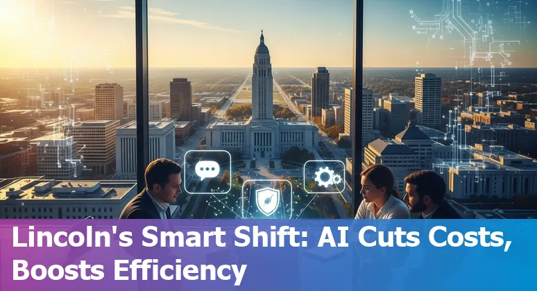 Lincoln, Nebraska financial services office with AI icons showing cost savings and efficiency in Nebraska, US