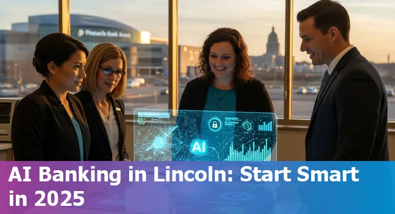 Bank employees reviewing AI-driven compliance tools at a Lincoln, Nebraska financial institution in 2025