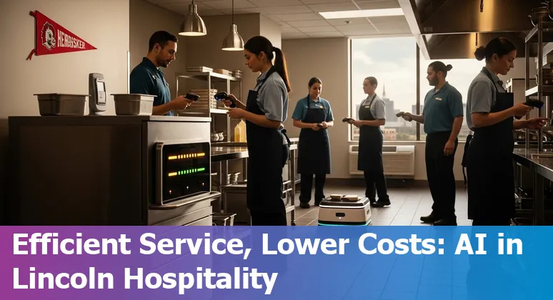 Hotel staff using AI tools in Lincoln, Nebraska — smart thermostats, chatbots and robots for efficiency