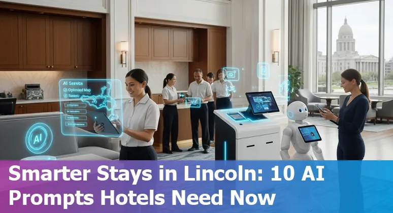 Hotel front desk with AI chatbot, voice agent, and housekeeping optimization dashboard for Lincoln, Nebraska hospitality.