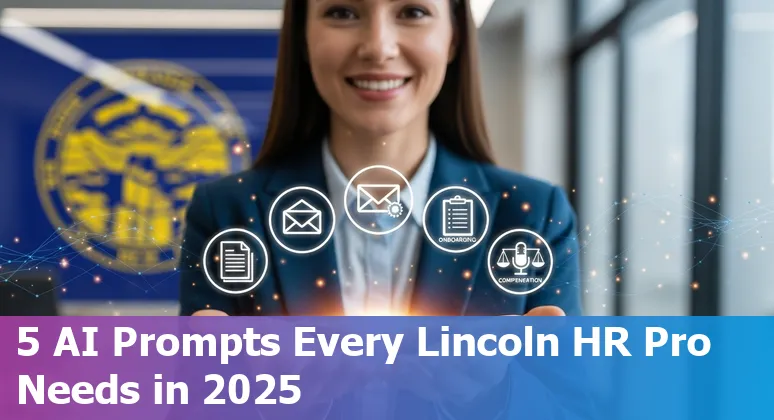 HR professional in Lincoln, Nebraska using AI prompts on a laptop to write job descriptions and outreach messages.