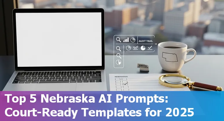 Lincoln attorney using AI prompts on a laptop with Nebraska courthouse in background