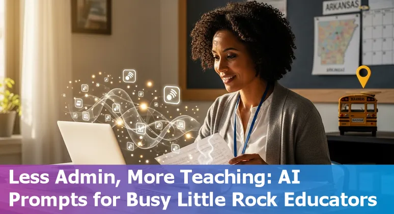 Teacher using AI-generated lesson plans and assessments on a laptop in a Little Rock classroom