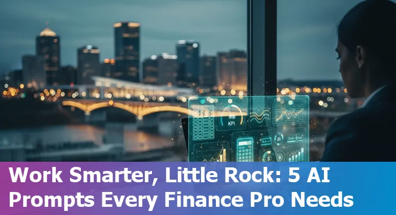 Finance professional in Little Rock reviewing AI-generated board deck, cash forecast, KPI dashboard, and QuickBooks reconciliation on a laptop.