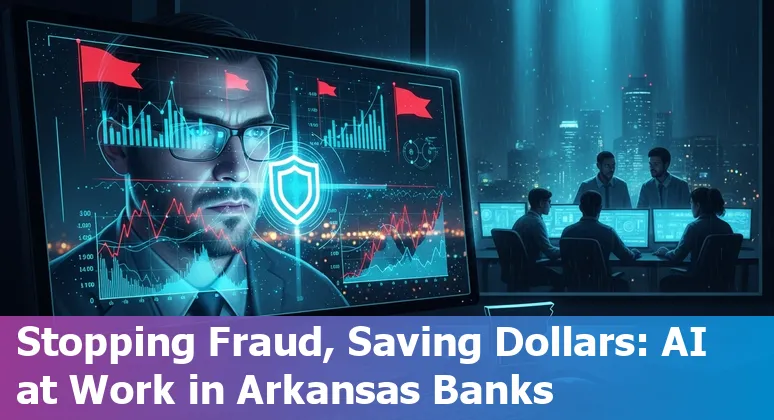 AI-powered financial services dashboard in Little Rock, Arkansas showing cost savings and efficiency metrics