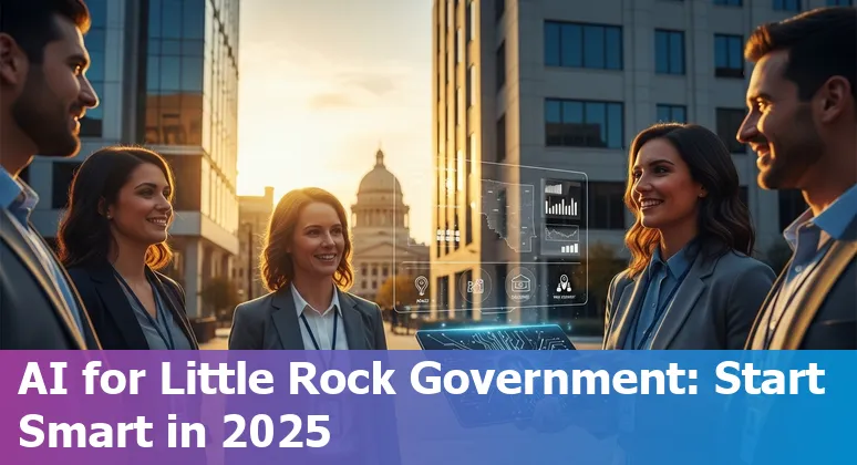 Illustration of AI guiding Little Rock, Arkansas city hall and government services in 2025.