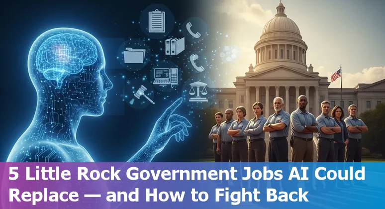 Little Rock city hall worker using AI tools while reviewing upskilling checklist for government roles.