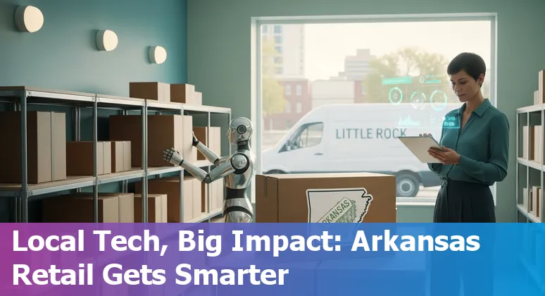 Retail workers using AI tools in a Little Rock, Arkansas store to improve efficiency and cut costs