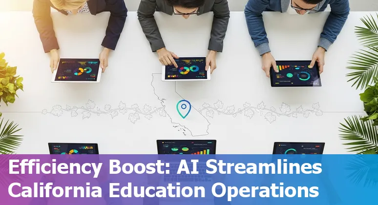 Education company team using AI tools on laptops in Livermore, CA, showing cost-savings and efficiency in California