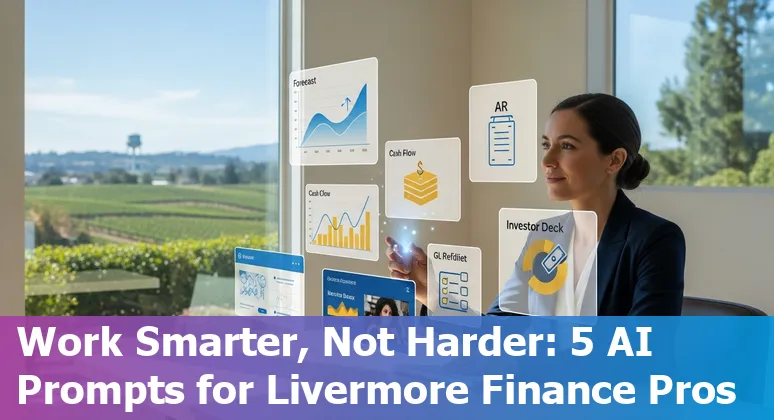 Finance professional using AI prompts on a laptop to generate cash forecasts and AR collections reports in Livermore, California.