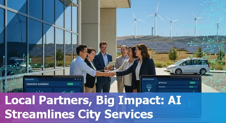 Livermore, California cityscape with AI icons showing government efficiency and cost savings