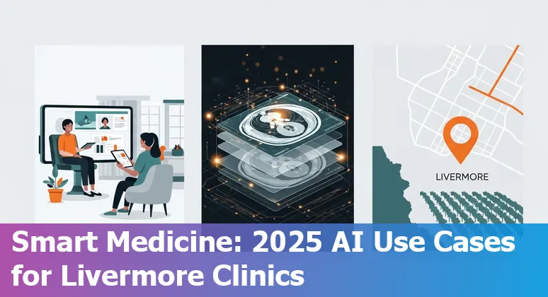Healthcare AI concept with Livermore, California skyline and medical icons — 2025 guide