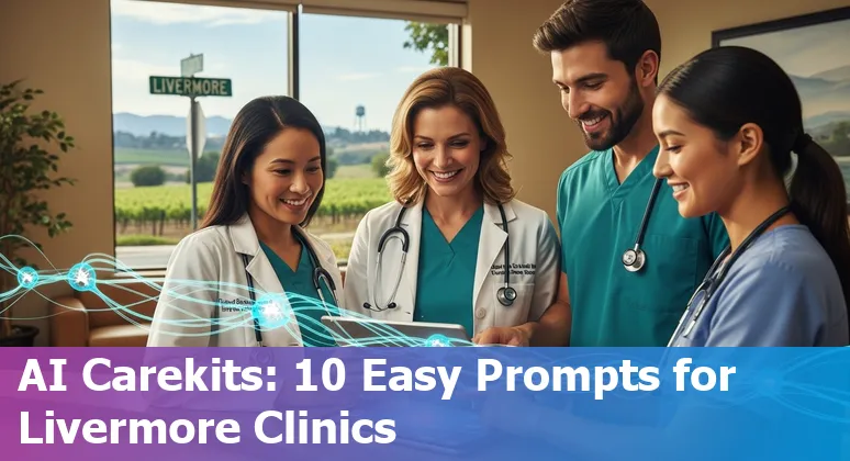 Healthcare AI in Livermore: clinicians using AI-assisted prompts on screens for diagnostics and documentation