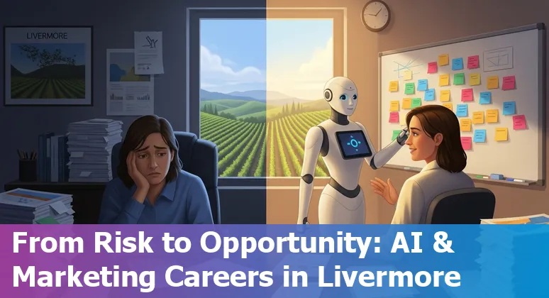 Livermore, California marketer working with AI tools — skyline and vineyards in background