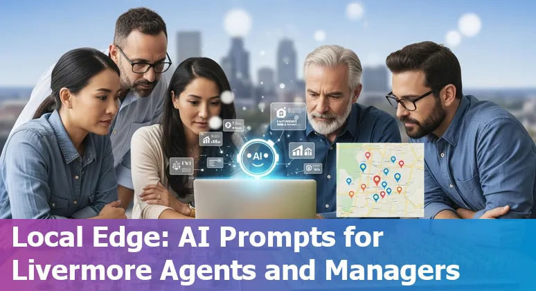 Real estate agent in Livermore reviewing AI-generated property descriptions and floor plans on a laptop with vineyard hills in the background.