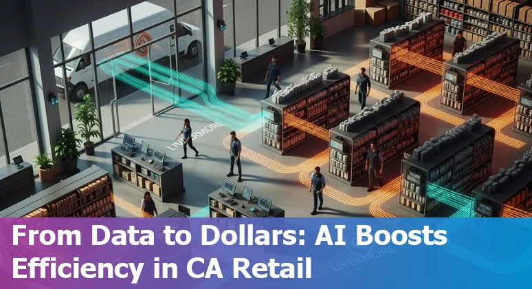 Retail workers using AI inventory tools in Livermore, California, US