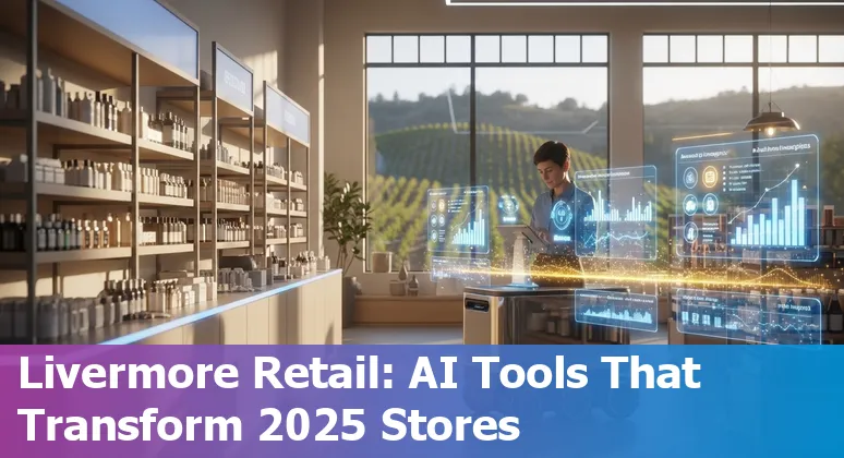 AI in retail storefront in Livermore, CA with local skyline and data overlays