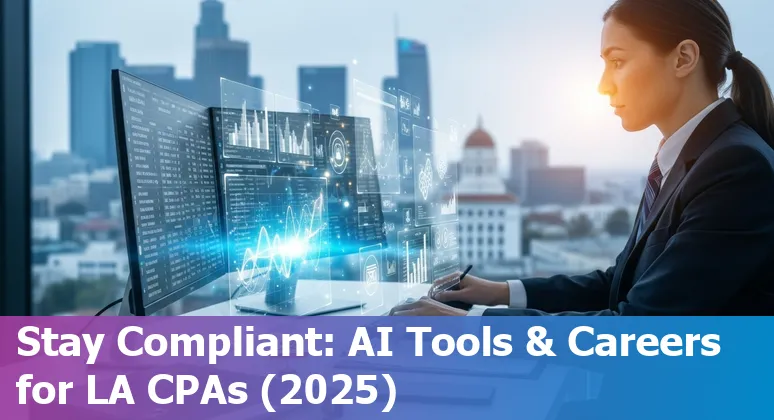 Finance professional using AI tools in Los Angeles, California, US skyline background, 2025