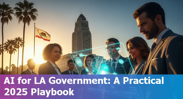 Los Angeles, California city hall with AI overlay illustrating government AI guidance in 2025
