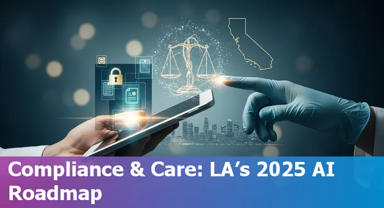 Healthcare AI in Los Angeles, California 2025: doctors, AI tools, and compliance icons