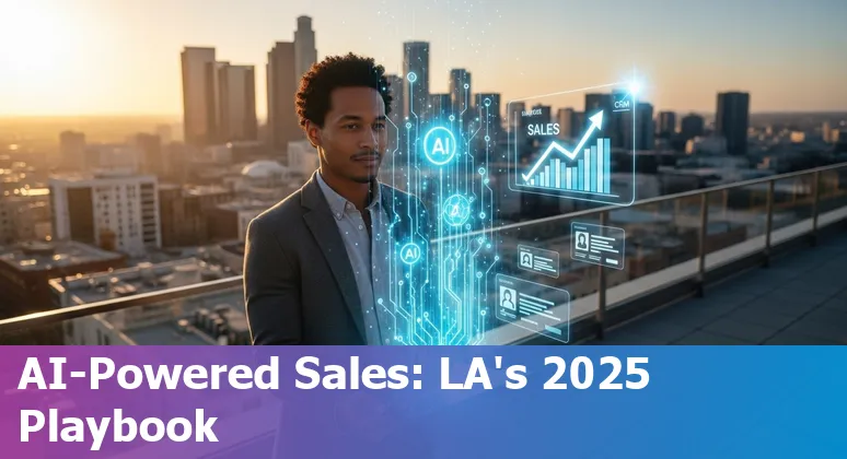 Sales professional using AI tools in Los Angeles, California skyline background (2025)