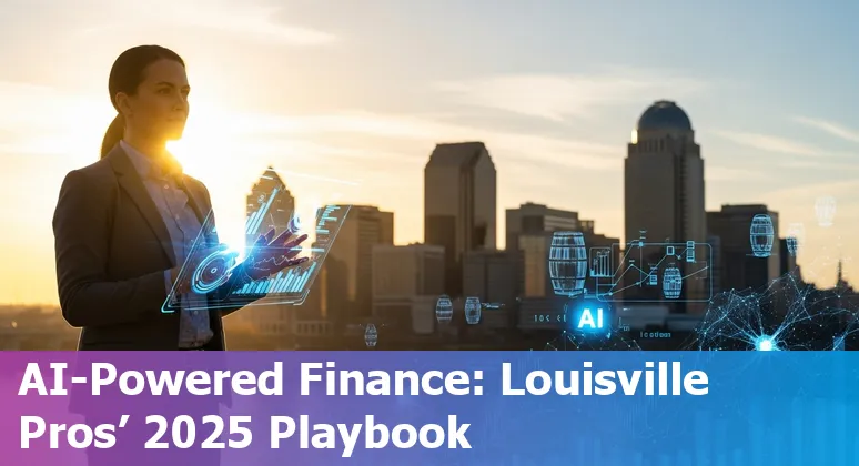 Finance professional using AI tools in Louisville, KY skyline background in 2025