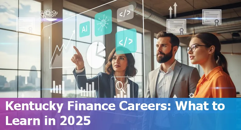 Businessperson using AI tools on a laptop in Louisville, Kentucky skyline in background