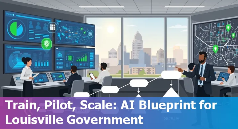 City of Louisville, Kentucky government AI planning and training graphic showing pilots, AGI training, and Climavision weather integration