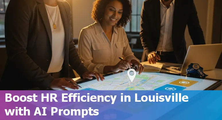 HR professional in Louisville using AI on a laptop with Kentucky skyline in background