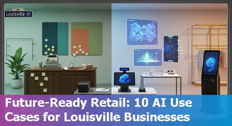 Shopper using a virtual try-on app in a Louisville retail store with Kentucky Derby merchandise in the background.