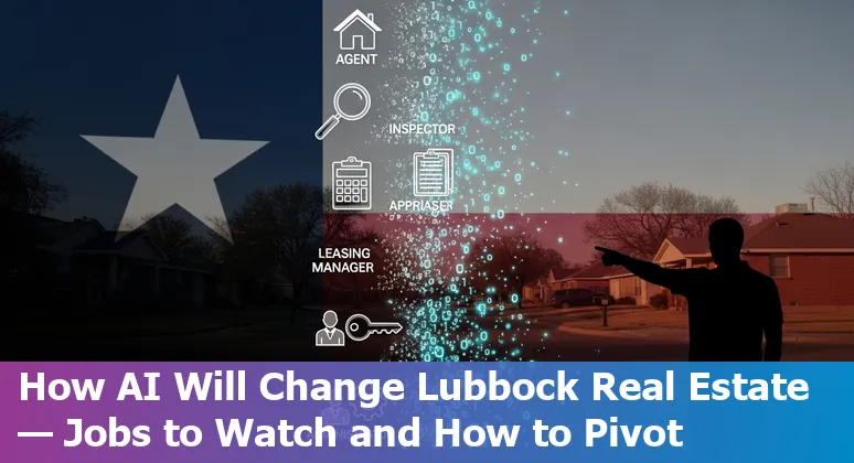Real estate agent looking at property data dashboard with Lubbock skyline in background