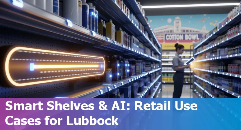 Retail store in Lubbock with AI icons overlay showing inventory, chatbot, and computer vision.