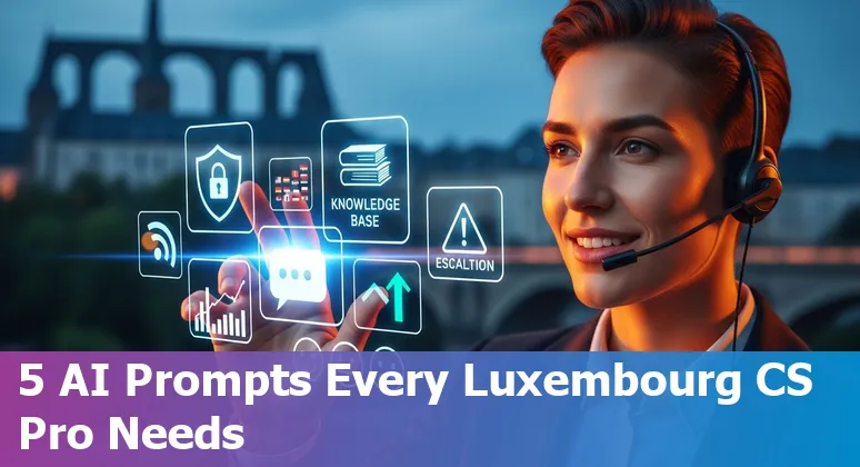 Customer service representative using AI prompts on laptop with Luxembourg flag icons