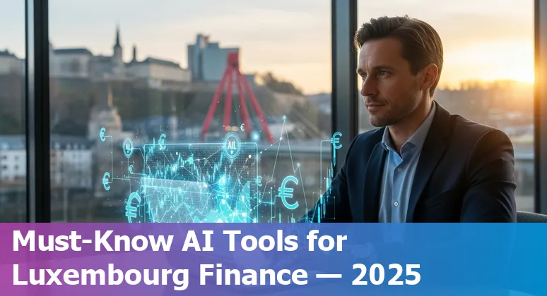 Infographic of top 10 AI finance tools for Luxembourg 2025 with icons and DORA compliance symbols