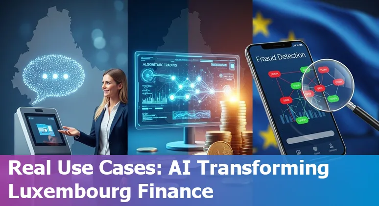 AI in Luxembourg financial services 2025 illustration showing fintech skyline, regulatory icons and AI elements in Luxembourg