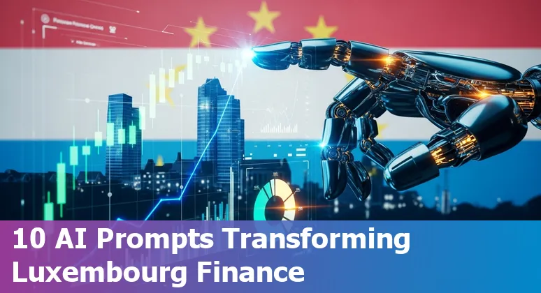 Illustration of AI use cases in Luxembourg finance with icons for compliance, fraud detection, and customer service.