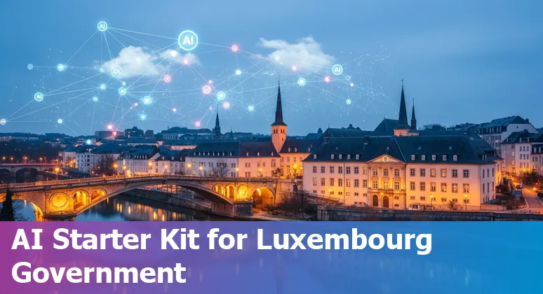 Graphic showing AI, Data Factory and public services in Luxembourg in 2025 with icons for L-AIF, LNDS and government