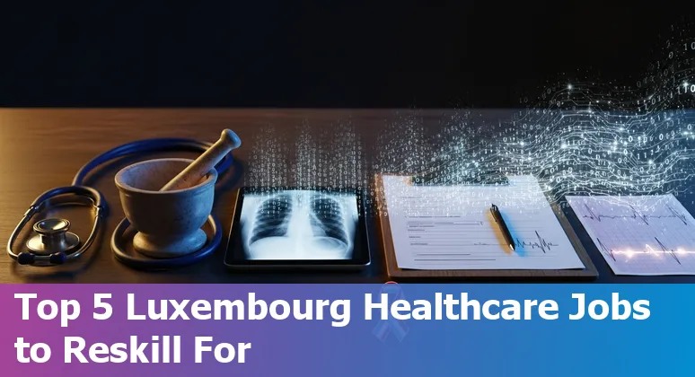 Healthcare professionals in Luxembourg reviewing AI-assisted medical images with hospital and training logos in the background