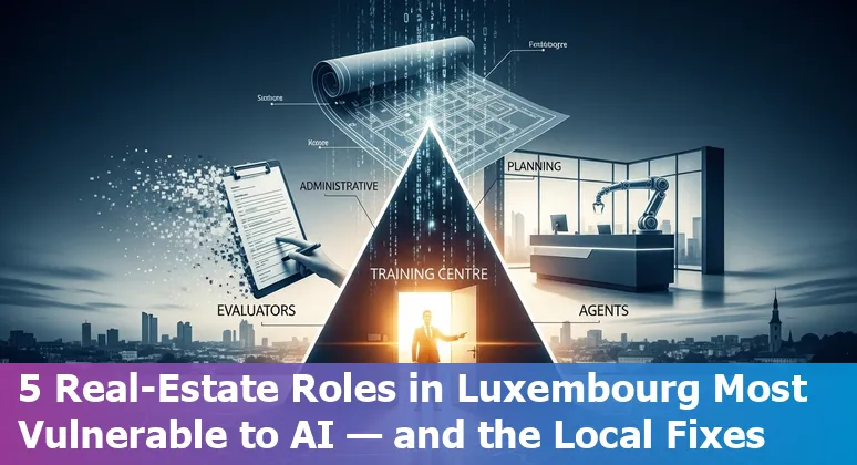 Luxembourg skyline with real estate icons and AI circuitry overlay