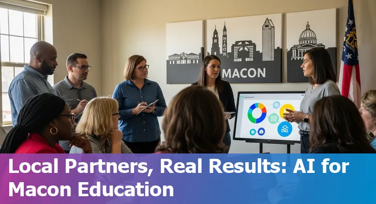 Educators and students using AI tools in a Macon, Georgia classroom to improve efficiency and reduce costs