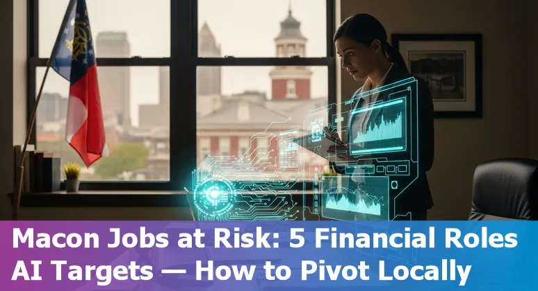 Macon, Georgia financial district with icons for AI, training, and career pivot