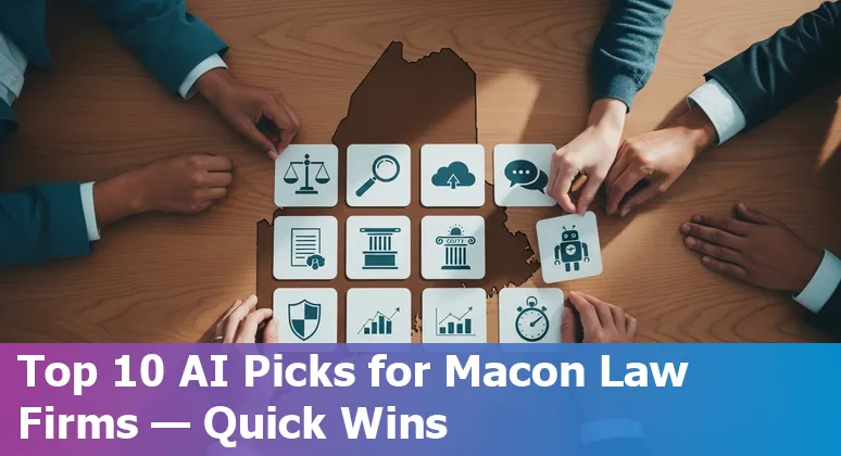 Collage of AI legal tools logos and a Macon, Georgia courthouse skyline.