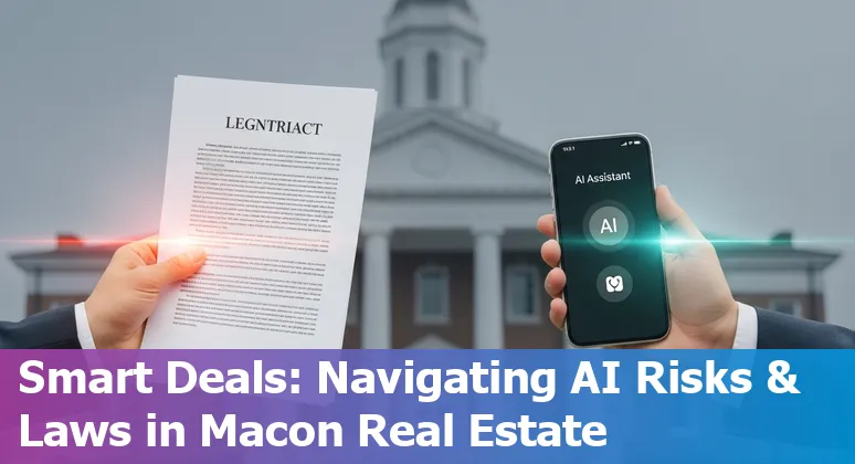 Illustration of AI tools transforming real estate in Macon, Georgia with local skyline and home listings