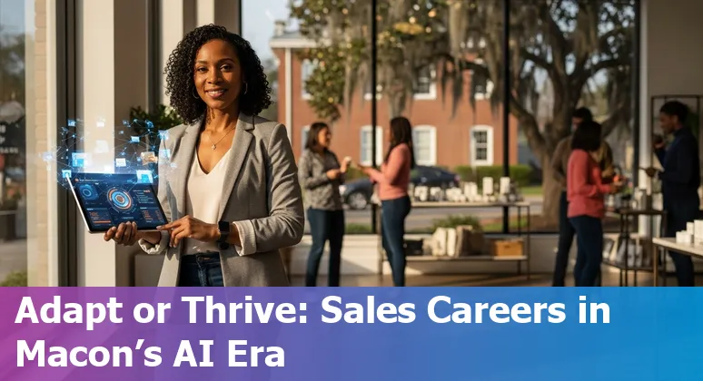Business salesperson using AI tools on laptop in Macon, Georgia, US