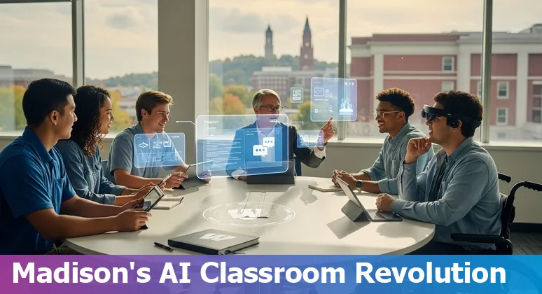 Educators at an AI workshop in Madison, Wisconsin, 2025, discussing AI in education tools and policies.